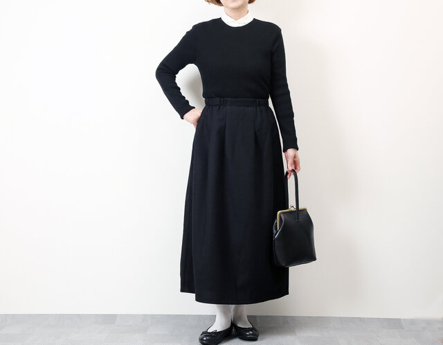 528タックギャザースカート(ウールエターミン黒) | iichi 日々の暮らし