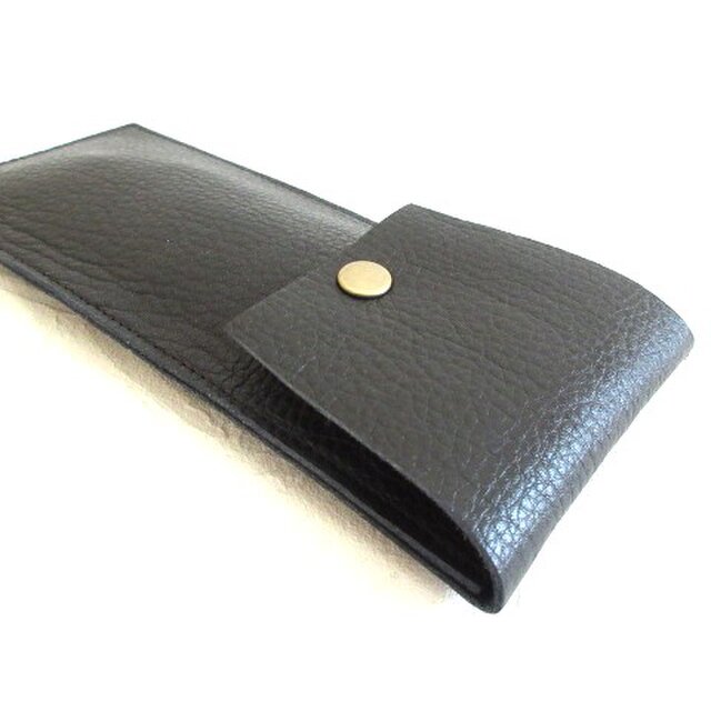 《牛革》シンプルフラットペンケース・ブラック・シュリンクレザー・0103