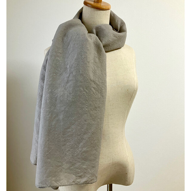 草木染めウールストール(大判)＊百日紅染めグレー