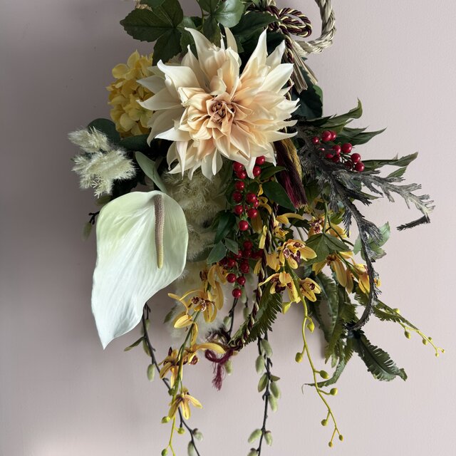 正月お飾り_着脱可能！_迫力の70cm！アンスリウムとダリアが