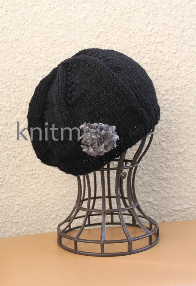 たっぷりベレー帽】英国ウール&カシミア100%☆ベレー帽☆ファー