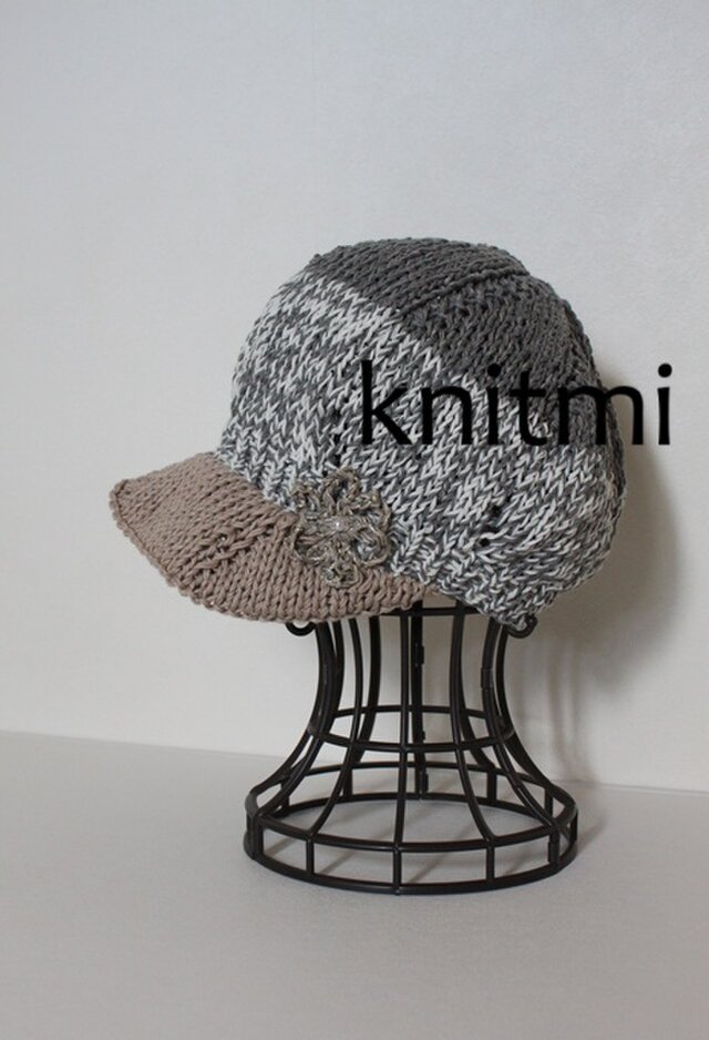 【オールシーズン♡コットン】しめつけない つばつき ニット ベレー帽子 キャスケット　アースカラーミックス