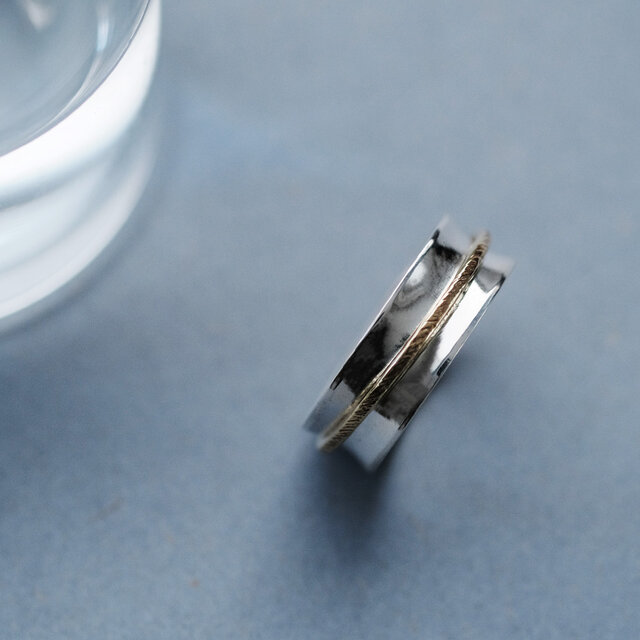 バイカラー 幅広 リング シルバー925