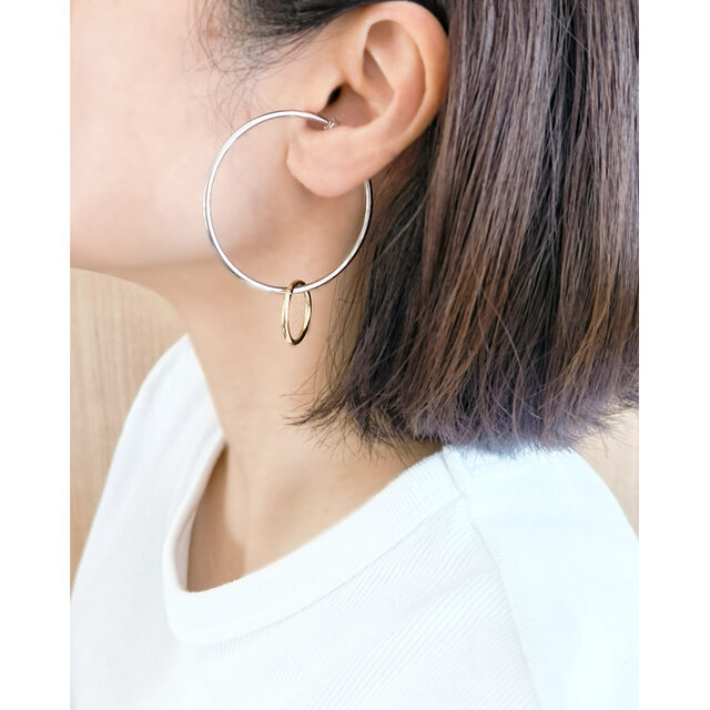 SUS316＊4.5cmフープイヤーカフ[Two-tone ring/Silver hoop]バイカラー