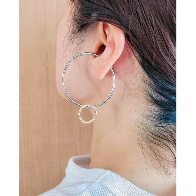 SUS316＊4.5cmフープイヤーカフ[Two-tone ring/Silver hoop]バイカラー