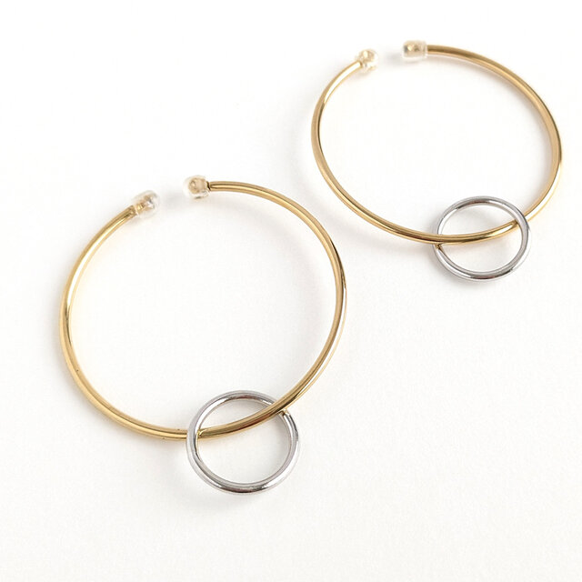 SUS316＊4.5cmフープイヤーカフ[Two-tone ring/Gold hoop]バイカラー サージカルステンレス