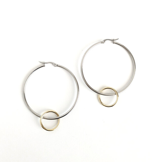 SUS316＊4.5cmフープピアス[Two-tone ring/Silver hoop]バイカラー
