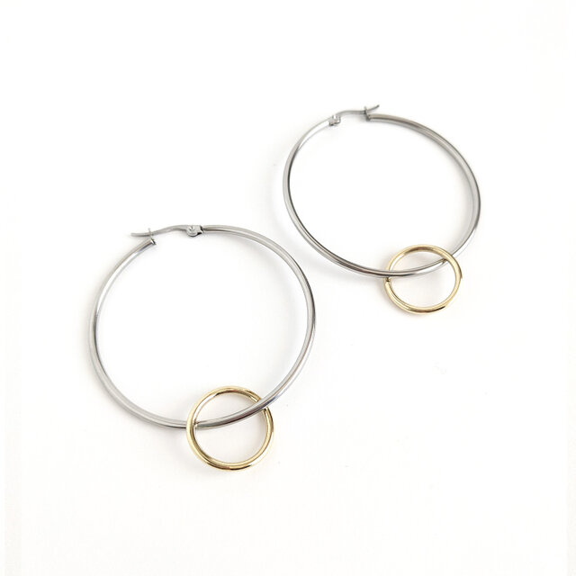 SUS316＊4.5cmフープピアス[Two-tone ring/Silver hoop]バイカラー