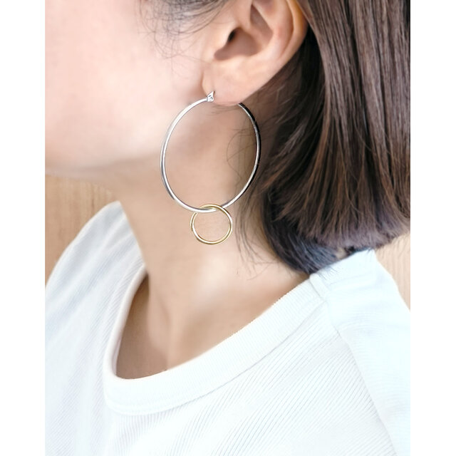 SUS316＊4.5cmフープピアス[Two-tone ring/Silver hoop]バイカラー