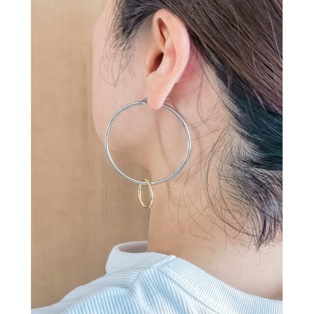 SUS316＊4.5cmフープピアス[Two-tone ring/Silver hoop]バイカラー