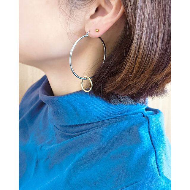 SUS316＊4.5cmフープピアス[Two-tone ring/Silver hoop]バイカラー
