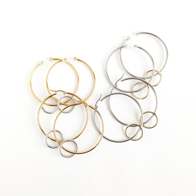 SUS316＊4.5cmフープピアス[Two-tone ring/Silver hoop]バイカラー