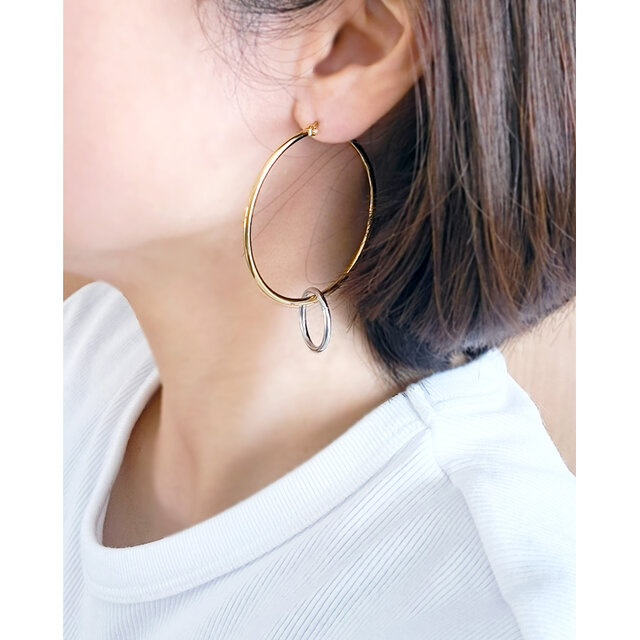 SUS316＊4.5cmフープピアス[Two-tone ring/Gold hoop]バイカラー