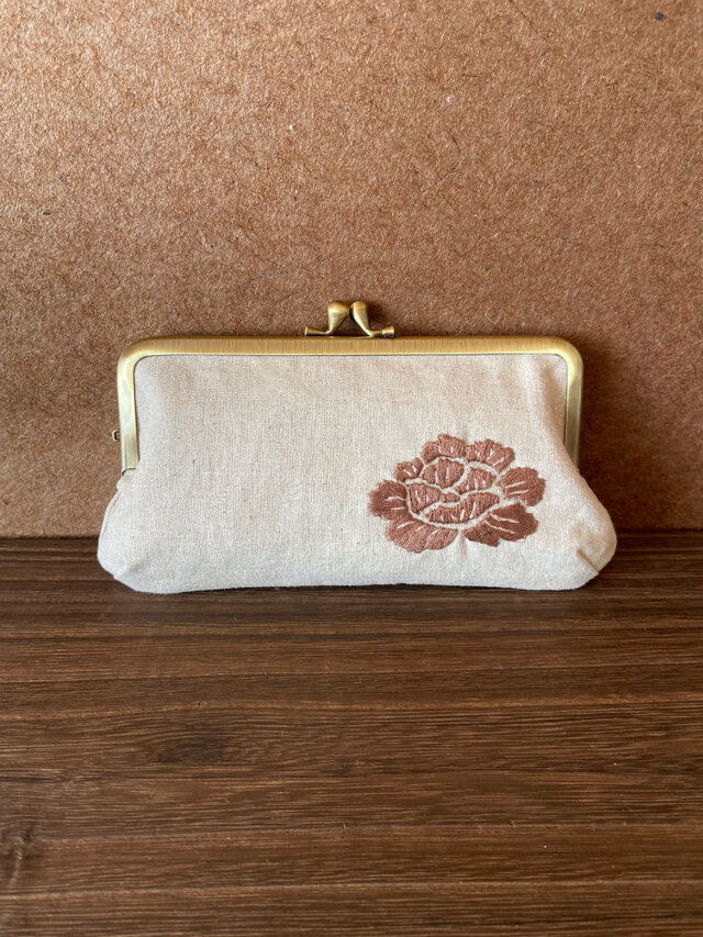 ポーチ | 牡丹刺繍（焦茶）