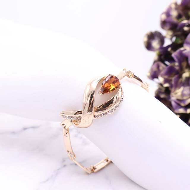 【アメリカ買付】 アンバーガラス × スワールメタル ブレスレット＊Vintage Glamorous Accent 1980s