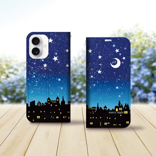 帯なし iPhone 手帳型スマホケース （カメラ穴あり/はめ込みタイプ）【星空の夜（starry night）】