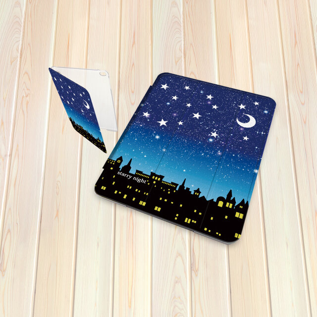 手帳型 iPadケース 【バックカバー：ハードタイプ】片面印刷/カメラ穴有【星空の夜（starry night）】
