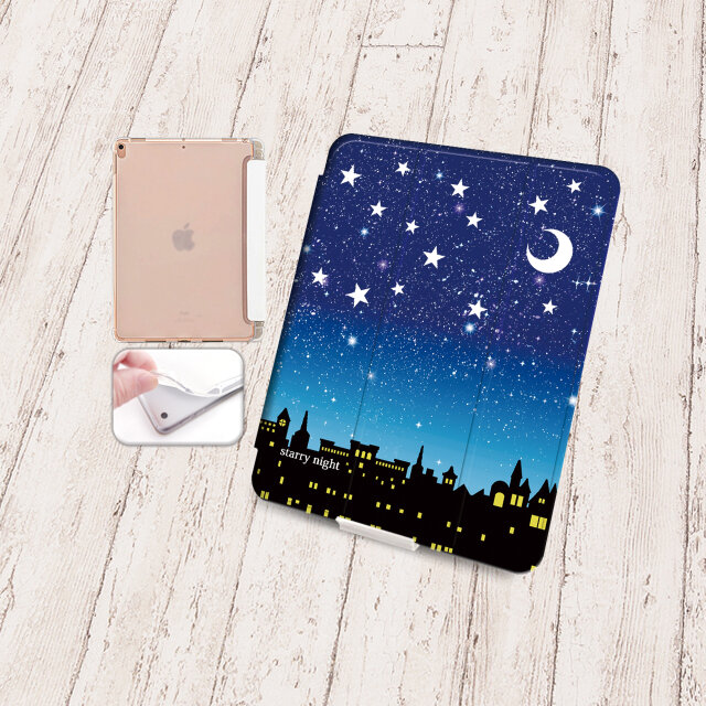 手帳型iPadケース【バックカバー：ソフトタイプ】片面印刷/カメラ穴有【星空の夜（starry night）】