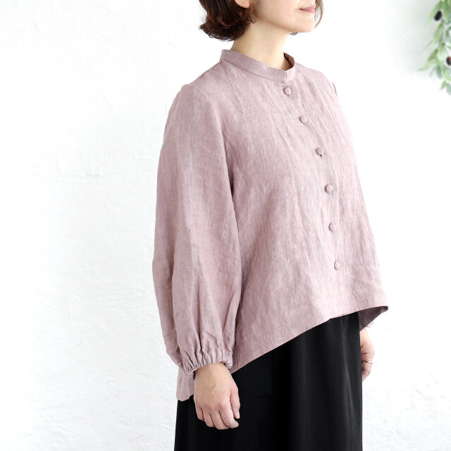 冬も心地いい ✦ 桐七炊きリネン100% バンドカラーブラウス（ダスティ