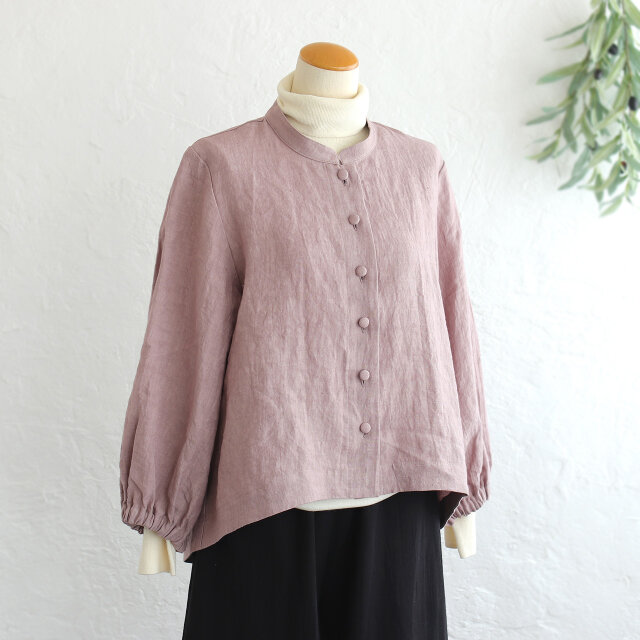 冬も心地いい ✦ 桐七炊きリネン100% バンドカラーブラウス（ダスティ