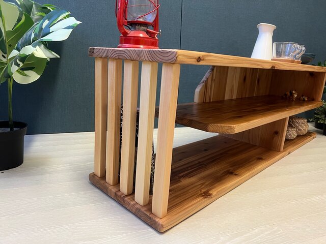 送料無料】 テレビボード 棚板付き 縦格子型 シェルフ 小物置き 杉