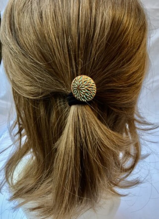 フランス 世界の飾りボタン ヘアゴム ターコイズ [mazh-132]