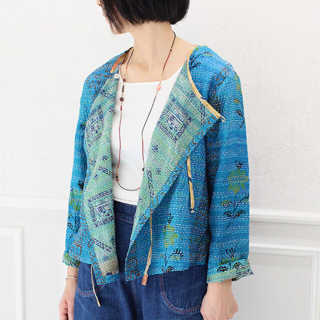 カンタ刺繍シルクのリボンブラウスジャケット【D】