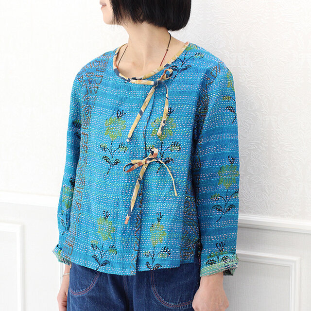 カンタ刺繍シルクのリボンブラウスジャケット【D】 | iichi 日々の