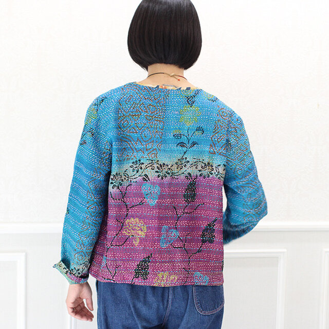 藍染め カンタ刺繍　ジャケット カンタ刺繍シルクのリボンブラウスジャケット【D】 | iichi 日々の