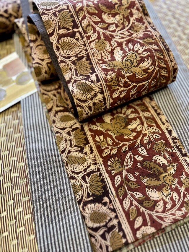 唯屋オリジナルインド茜ブロックプリント半幅帯