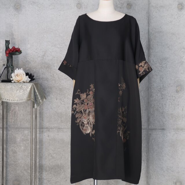 絹のワンピース ゆったり目 ドロップショルダー 着物リメイク | iichi