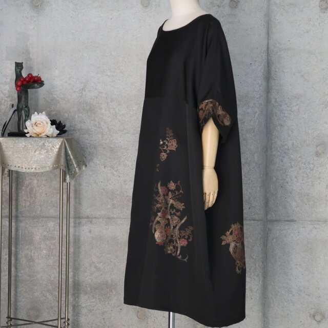 絹のワンピース ゆったり目 ドロップショルダー 着物リメイク | iichi