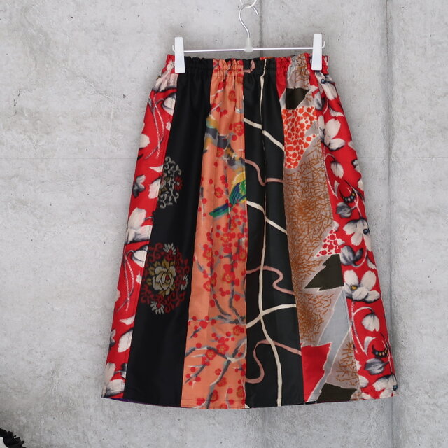 銘仙のリバーシブルスカート 　　着物リメイク