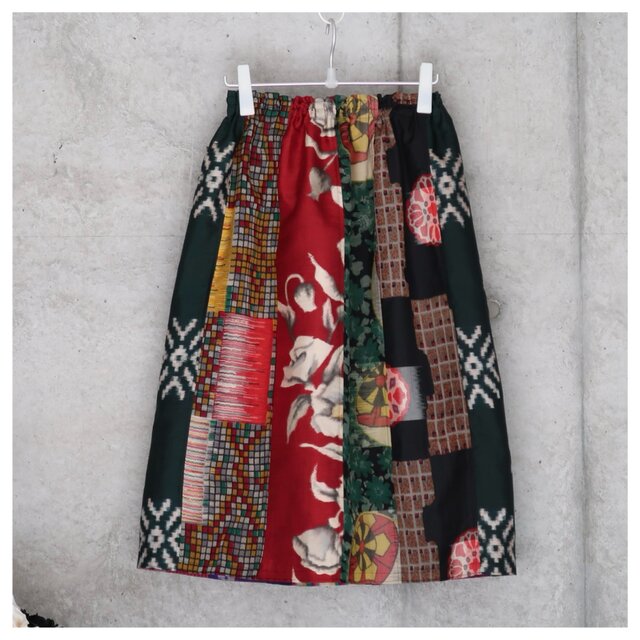銘仙のリバーシブルスカート 　　着物リメイク