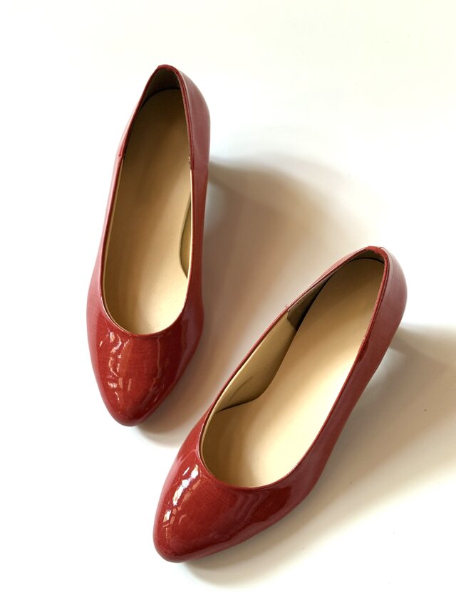 【コッパー／ワインレッド系／エナメル】5cmヒールの痛くなりにくいパンプス｜上品カラー・通勤・フォーマル・お出かけに
