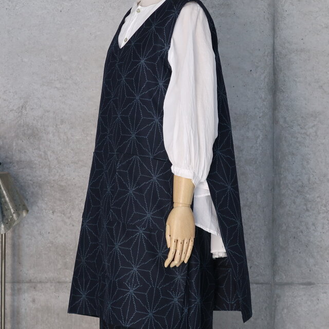 紬のぷっくらパンツとベストのセットアップ フリーサイズ 濃紺 大きめ