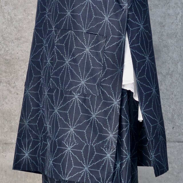 紬のぷっくらパンツとベストのセットアップ フリーサイズ 濃紺 大きめ