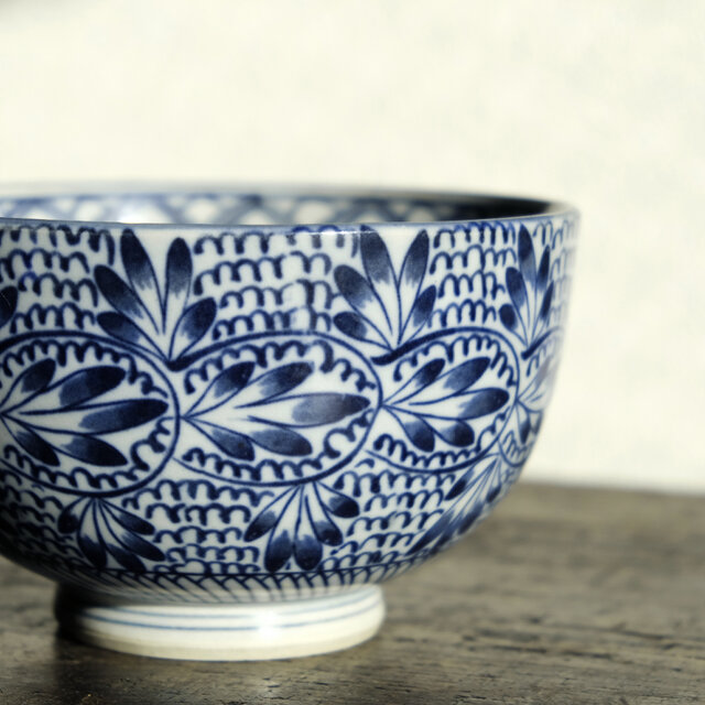 中国？ 染付 盛鉢 深鉢 印あり 時代物 微塵子柄で素敵◇有田焼 半之丞窯 染付深鉢 工芸品 和 碗 昭和期以降