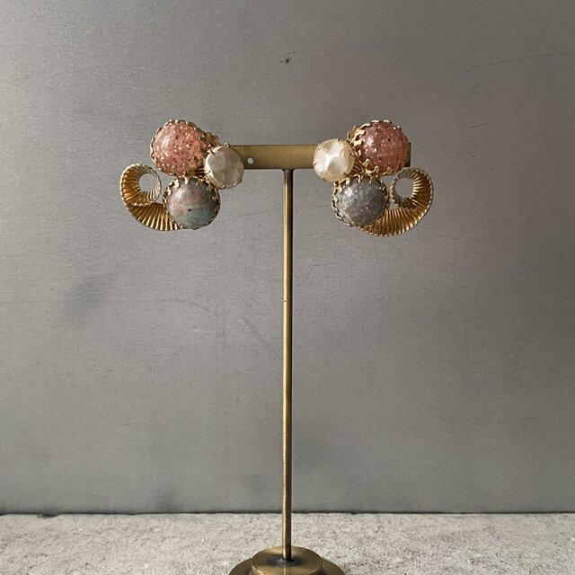 Vintage 60s USA retro colorful stone pearl earring