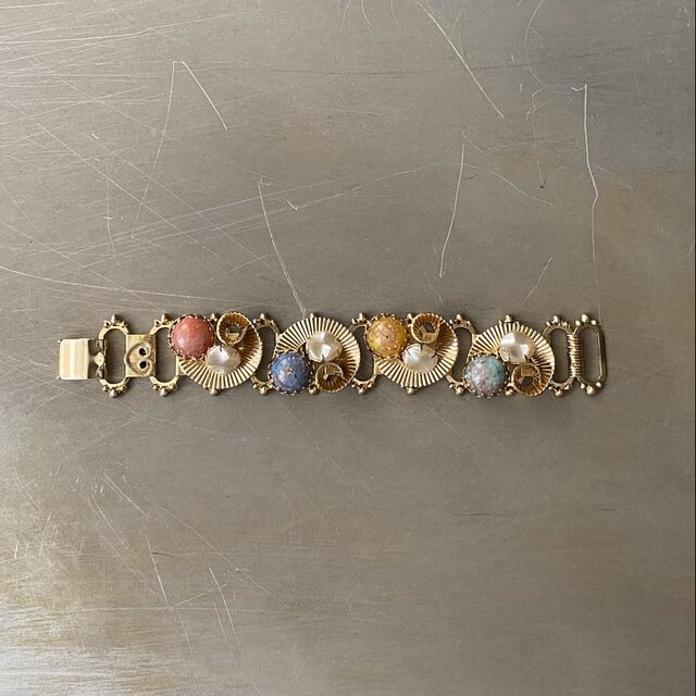 Vintage 60s USA retro colorful stone pearl bracelet