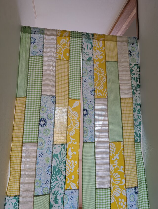 ♥️爽やかな♥️レモンイエロー＆アボカドグリーンの♥️ロングのれん♥️✭80✕170✭