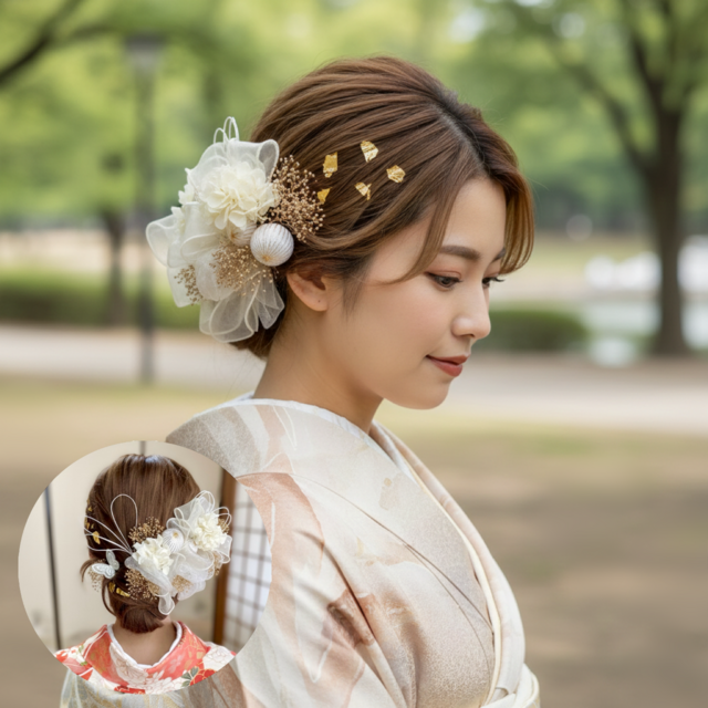 【可憐で上品な髪飾り】蝶々×リボン 水引 髪飾り 成人式 卒業式 結婚式 振袖 白無垢 蝶々飾り付♡ OHANA