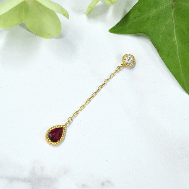 K18 ルビー ダイヤ シングル (片) ピアス CL009CIBSN | iichi 日々の