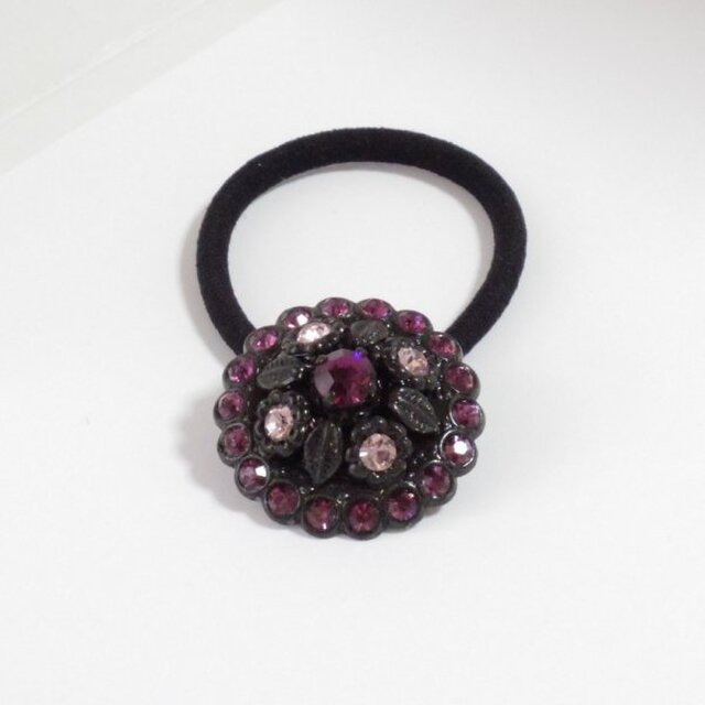 フランス 飾りボタン ヘアゴム ローズピンク [mazh-003]