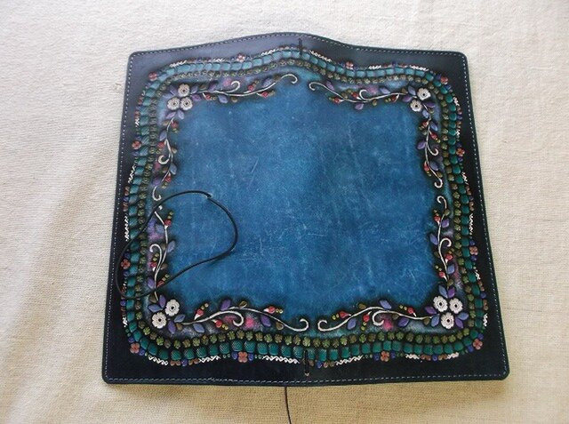 トラベラーズノートカバー 牛革、刻印＆拭き染め カードポケット付き