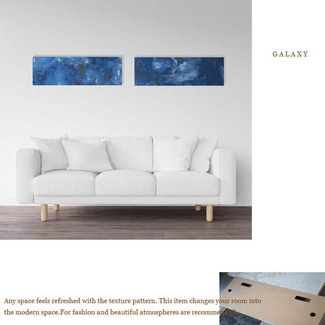 ブルー系の縦長アートパネル 壁掛け GALAXY navyblue ラメ入り 夜空