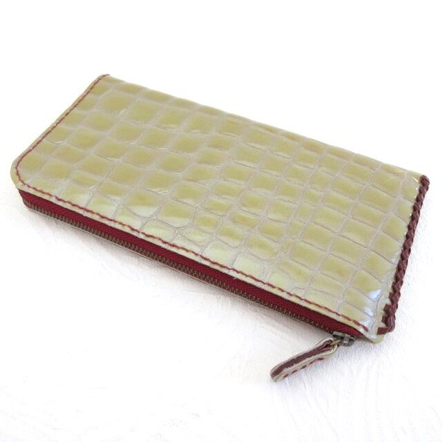 通帳もスリムに入る♪《エナメルレザー》型押しクロコ・Ｌ字ファスナーロングウォレット020