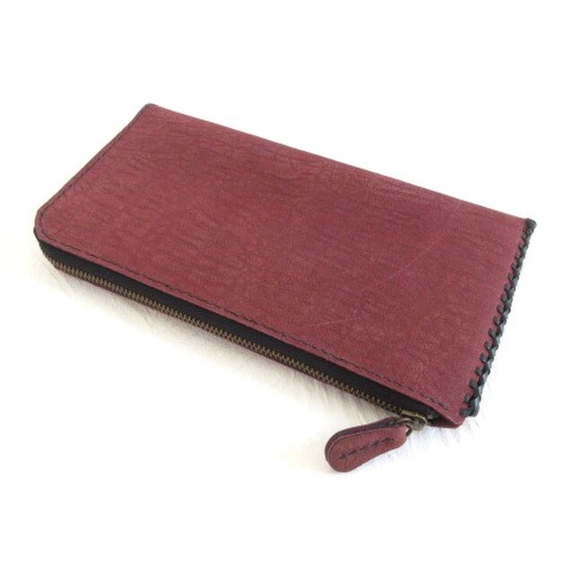 通帳もスリムに入る♪《牛革》Ｌ字ファスナーロングウォレット・マッドワイン・ドライシュリンク022