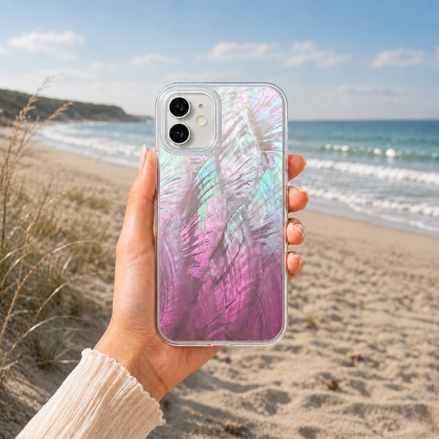 iPhoneケース 17 16 15 14 13 螺鈿風 天然貝シェル 紅海 全機種対応 耐