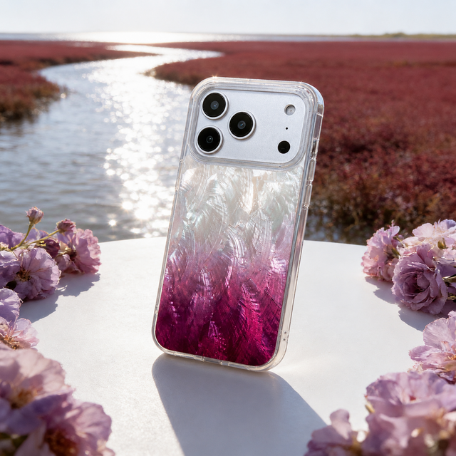 天然貝シェル 螺鈿風iPhoneケース〈紅海〉紅紫・耐衝撃｜iPhone17〜13